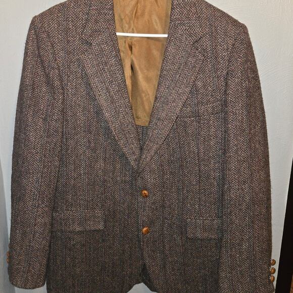 [VINTAGE] HARRIS TWEED - Scottish Wool Herringbone Stafford Jacket 43R Large Men - Picture 1 of 11